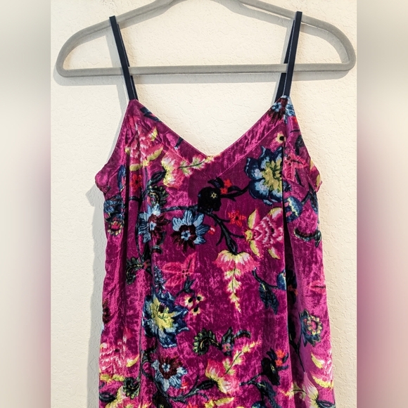 Anthropologie Purple Floral Velvet Sleeveless Shania Mini Slip Dress Tropical - Picture 5 of 10